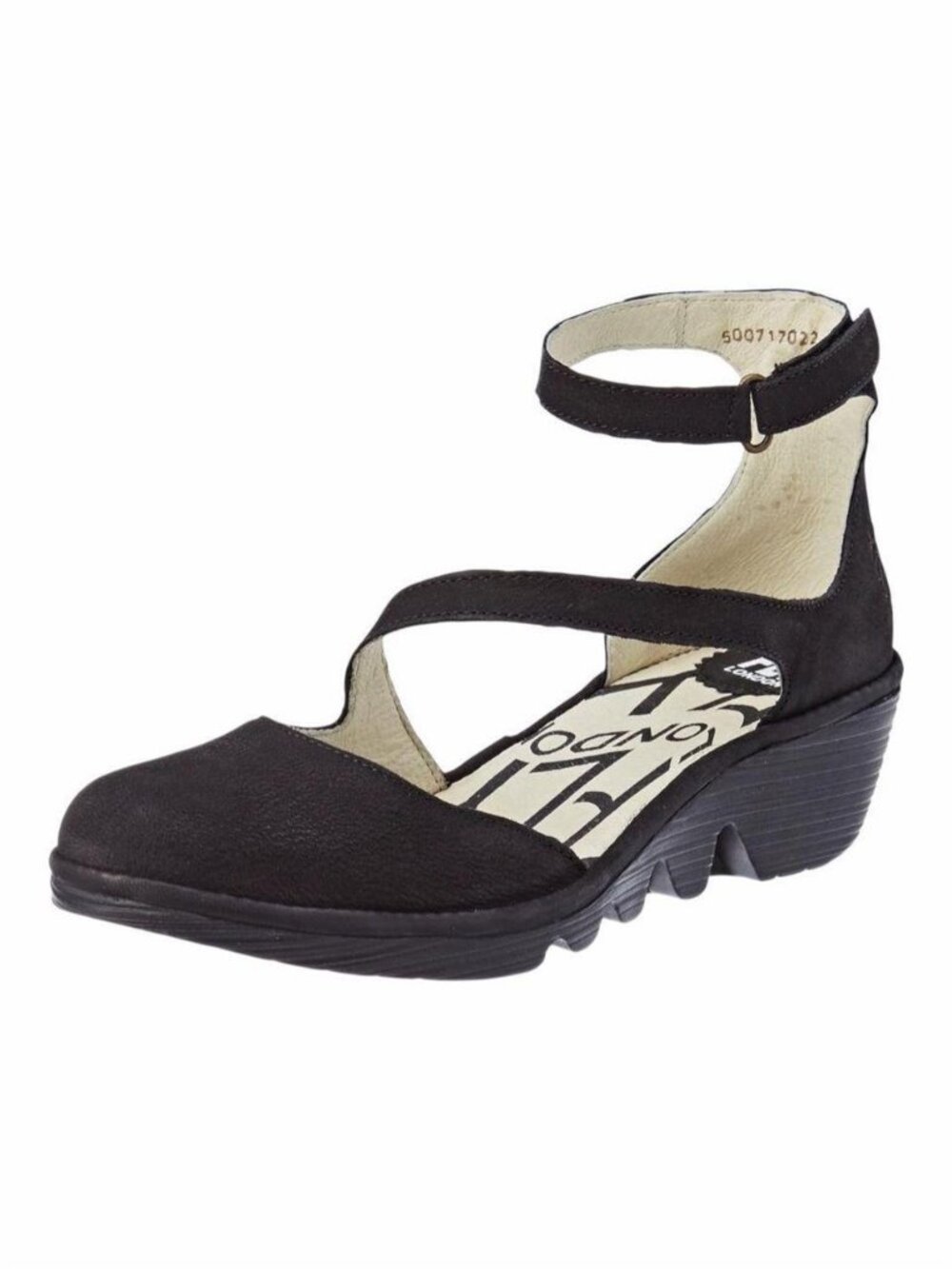 FLY London Plan717 Black Nubuck Leather Ankle Strap Shoes ** Size 10-10.5